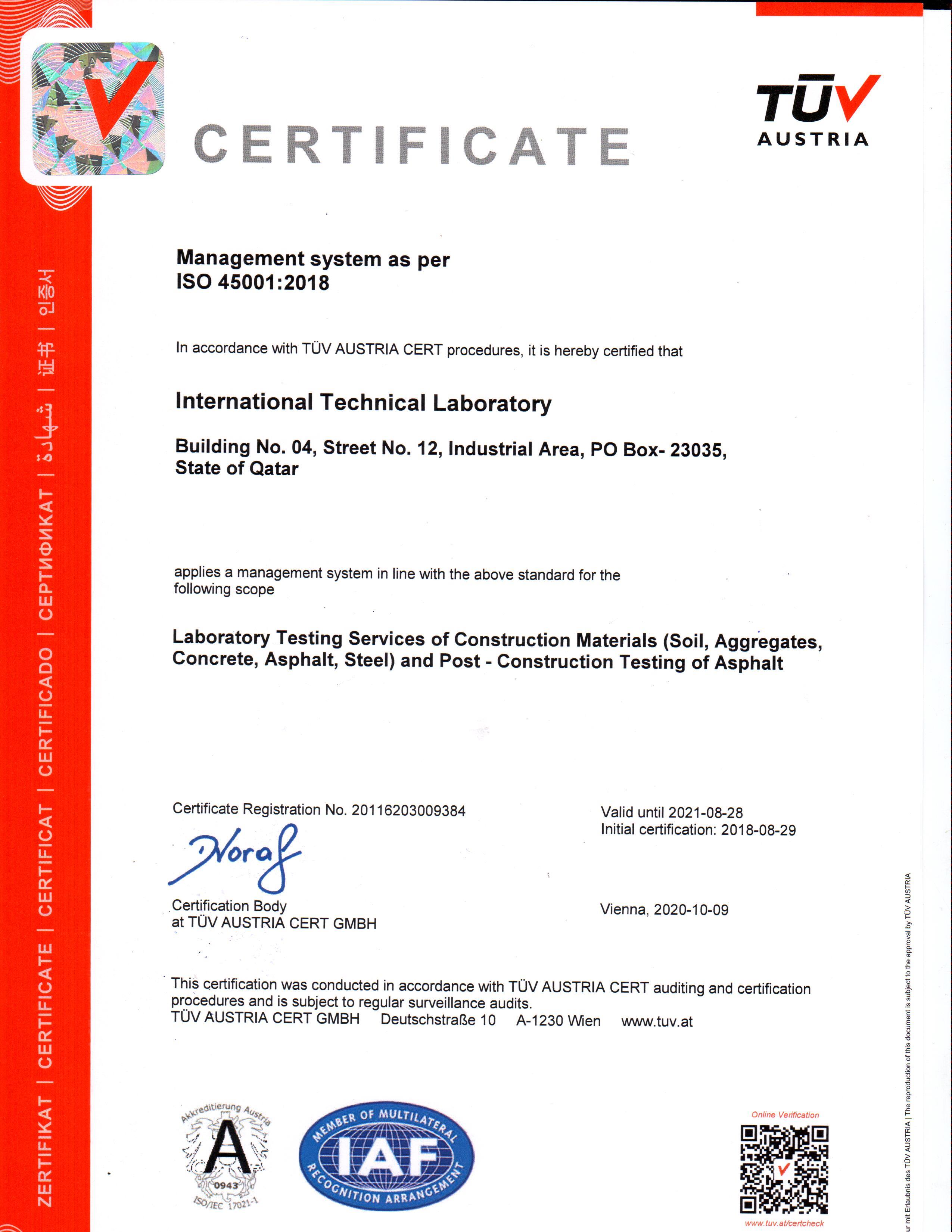 TUV Austria ISO 45001:2018